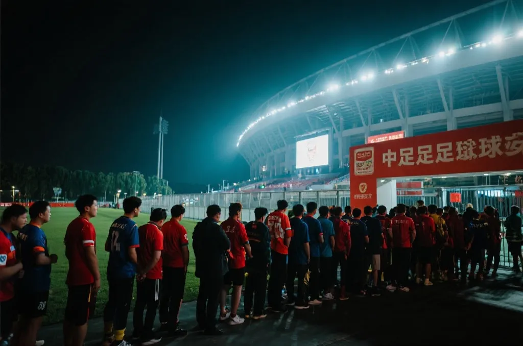 球迷在世界杯球场外排队入场,现场气氛热烈